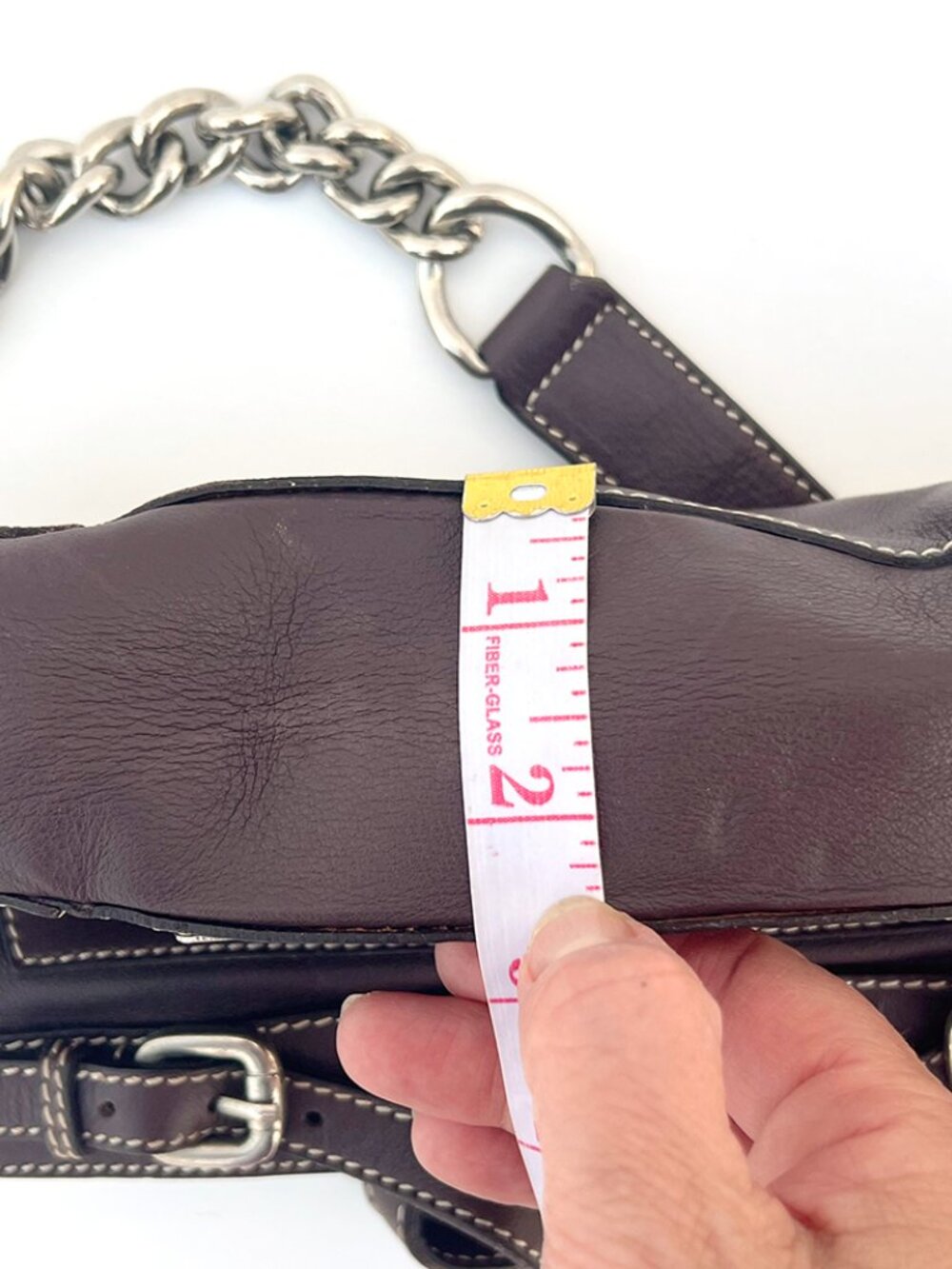 Authentic DOLCE & GABBANA Y2K Plaque Chain Shoulder Bag Chocolate Leather Milan - Picture 7 of 13